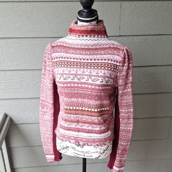 Free People Bali Juniper Turtleneck Sweater Rhubarb Red Fairisle Size Medium - Picture 2 of 13